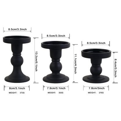 BTGLLAS 3-Piece Set of Black Glass Candlestick, Crystal Candlestick Holder Holder and Conical Candle, Christmas Candle Holder Decoration, Family Living Room Wedding Candle Holder (black1set)