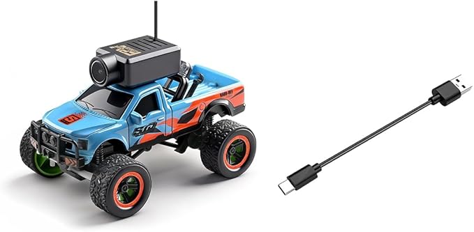 RC Truck with HD Camera WL 1/64 Scale FPV Mini APP Auto-Pairing Full-Proportional Remote Control Car Gyro Stabilized Micro RC Car for Adult Youth (RTR/Blue)