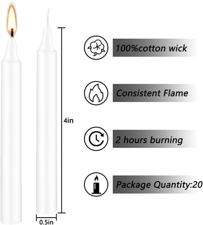 AYIQIW 4 Inch Tall 40 White Candles Mini Unscented Taper Candles for Christmas,Household, Wedding, Rituals, Prayer, Birthdays, Meditation, Altar,Party and Home Decor Candle Sticks