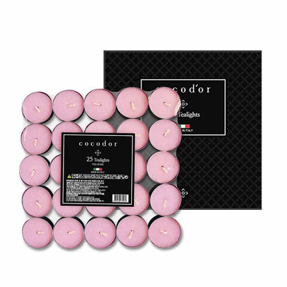 COCODOR Scented Tealight Candles/Tea Rose / 25 Pack / 4-5 Hour Extended Burn Time/Made in Italy, Cotton Wick, Scented Home Deco, Fragrance, Mother's Day