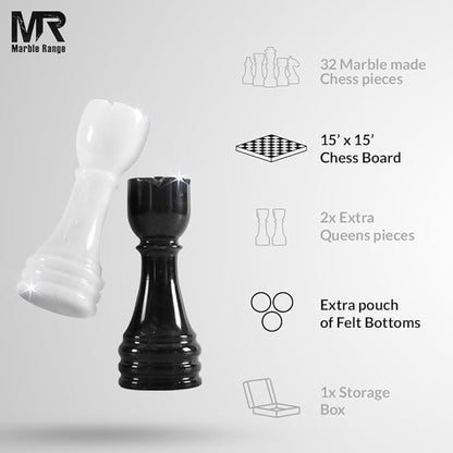 Marble Chess Set for Adults 15 Handmade Black &amp White Board Game with 32 Chess Pieces 2 Extra Queens &amp Storage Box Luxury Travel Game – Elegant Home Décor