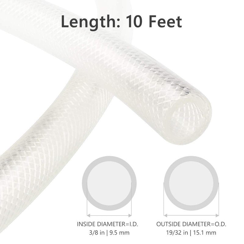 3/8" ID x 10 Ft High Pressure Braided Clear PVC Vinyl Tubing Flexible Vinyl Tube, Heavy Duty Reinforced Hose Tubing, BPA Free and Non Toxic