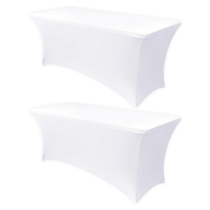 Obstal 4Ft Stretch Spandex Table Cover for Standard Folding Tables - 2 Pack Universal Rectangular Fitted Tablecloth for Party, Banquet, Events, Trade Show (White, 48L x 24W x 30H Inches)