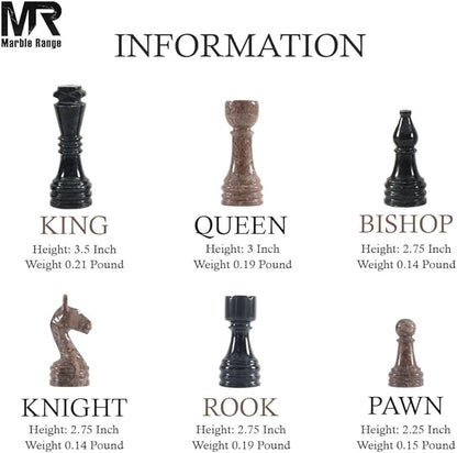 Marble Chess Set for Adults 15 Handmade Black &amp Oceanic Board Game with 32 Chess Pieces 2 Extra Queens &amp Storage Box Luxury Travel Game – Elegant Home Décor