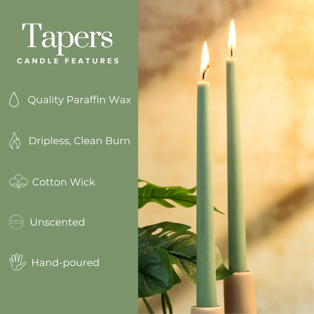 Simply Soson Sage Taper Candles 10 inch Dripless, Set of 4, Dripless Taper Candle Sticks, Tall Candlesticks Long Burning Perfect for Dinner, Wedding, Party or Christmas Tapered Candles Decor