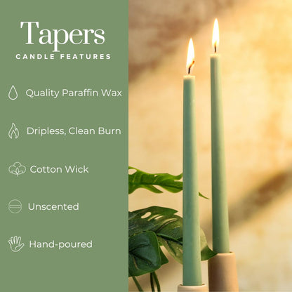 Simply Soson Sage Taper Candles 10 inch Dripless, Set of 4, Dripless Taper Candle Sticks, Tall Candlesticks Long Burning Perfect for Dinner, Wedding, Party or Christmas Tapered Candles Decor