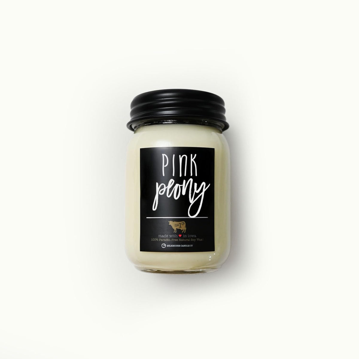 Milkhouse Candle Company Pink Peony Soy Candle - Sugared Peony | Apricot Blossom | Powdered Woods Scented - 13 oz Mason Jar with Lid, 70+ Hour Burn Time, Made in the USA