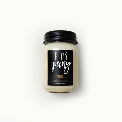 Milkhouse Candle Company Pink Peony Soy Candle - Sugared Peony | Apricot Blossom | Powdered Woods Scented - 13 oz Mason Jar with Lid, 70+ Hour Burn Time, Made in the USA
