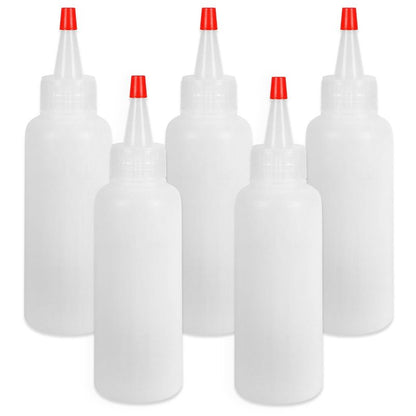 Ninsula 5Pcs Squeeze Bottles, 4 Oz Plastic Condiment Squeeze Bottles with Red Twist Top Cap, Empty Squeeze Bottles for Sauces, Ketchup, Mustard, Syrup, Oil, Dressings, Travel, Lab, and Crafts