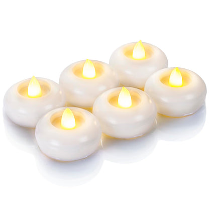 Homemory 2” Flameless Led Floating Candles, 200 Hour Plastic Battery Operated Flickering Waterproof Tealights for Cylinder Vases, Centerpieces at Wedding, Party, Pool, Holiday(6Pack, White Base)