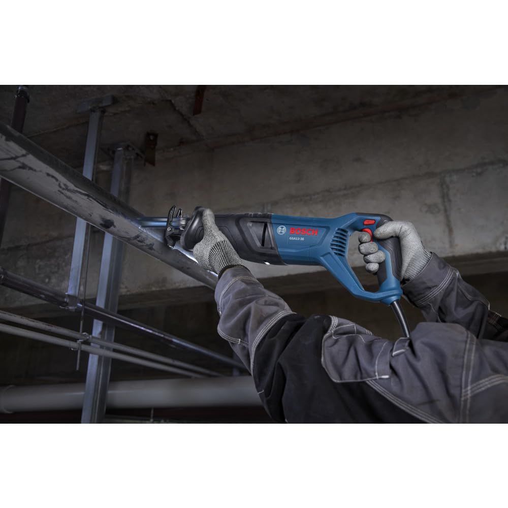BOSCH GSA12-30 Corded Reciprocating Saw - 12 Amp Power, 1-3/16 In Stroke Length, Variable Speed Control, Tool-Free Blade Change, Lightweight Design for Easy Maneuverability (Bare Tool)