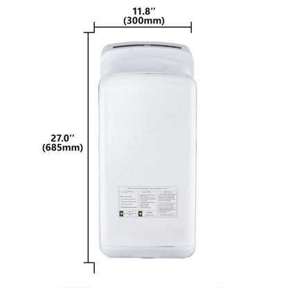 BODQEMR Vertical Premium Commercial Hand Dryer for Bathrooms - High Speed 1850W Jet Air Dryer with Adjustable Air Velocity & HEPA Filter - Electric Hand Dryer for Commercial Use (White)