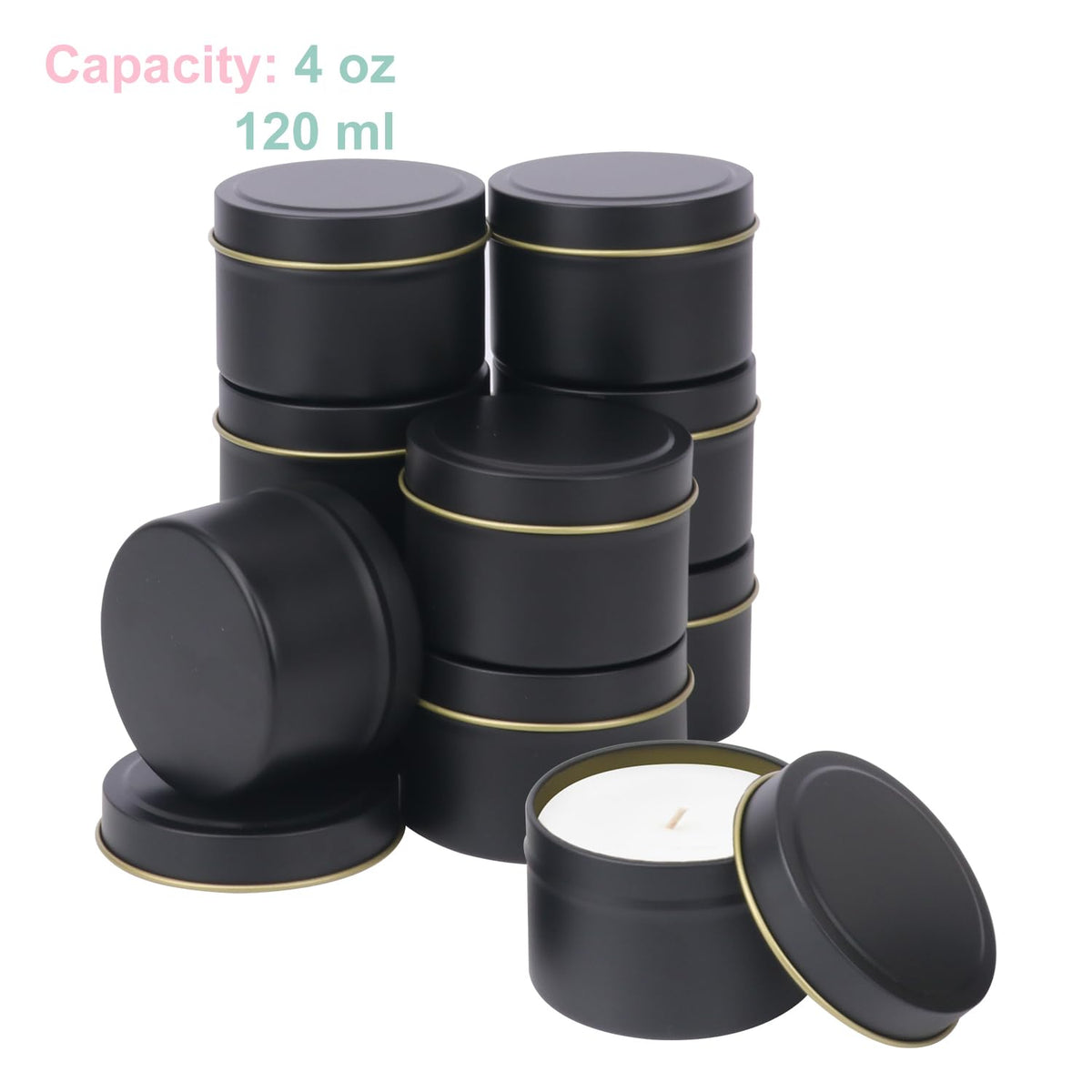 IHDYPPEW 48 Pack 4 oz Black Tins with Lids, Candle Containers, Empty Candle Jars Bulk, Candle Jars for Making Candles, Candle Supplies for Party Favors, Spices, Jewelry, Cosmetics