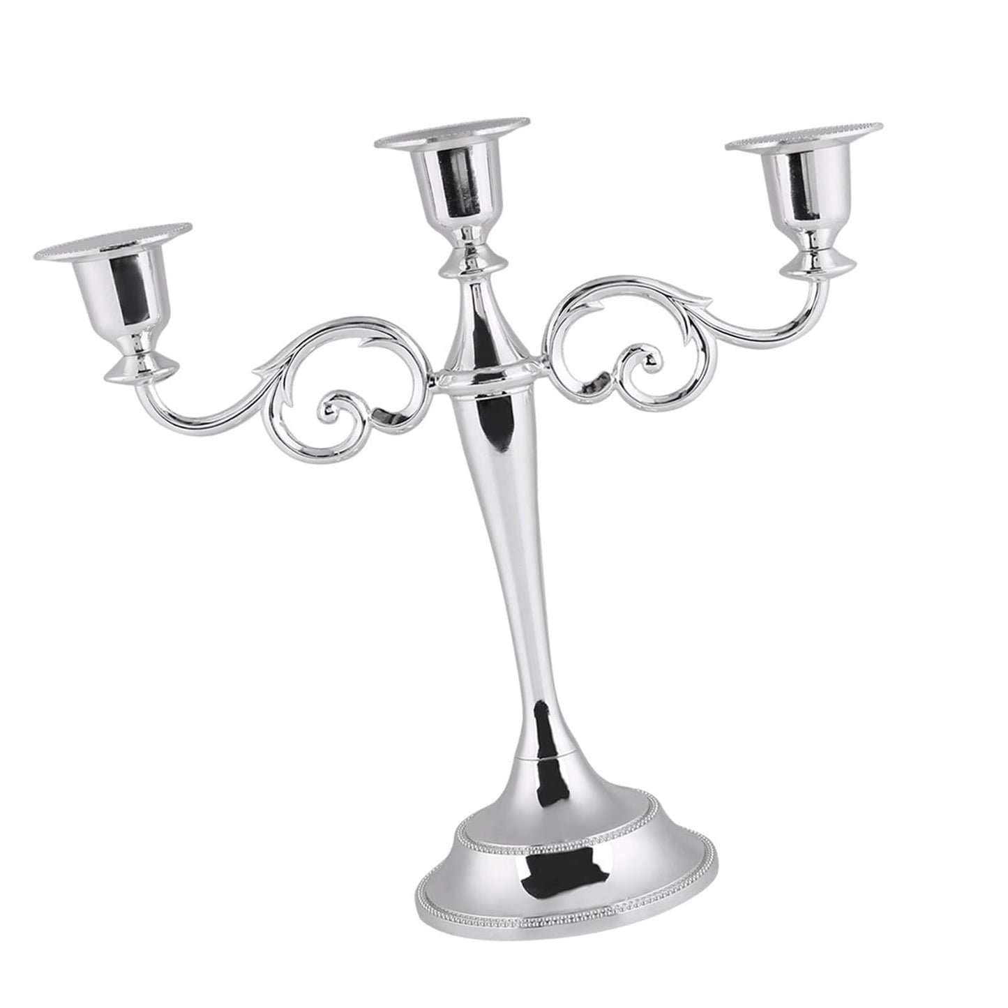Aumotop Metal Wedding Candlestick Holder Elegant 3 Arms Candelabra for Home Decor, European Style Candle Holder for Wedding and Candlelight Dinner, Metal, Gold (Silver)
