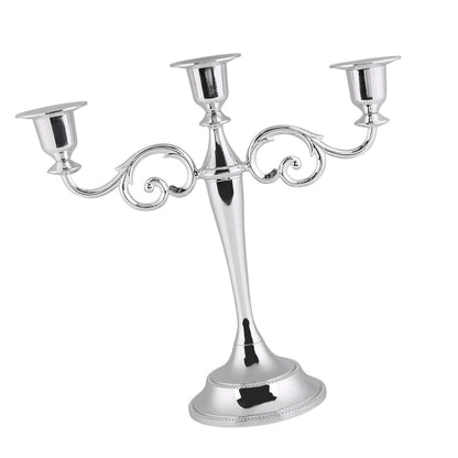 Aumotop Metal Wedding Candlestick Holder Elegant 3 Arms Candelabra for Home Decor, European Style Candle Holder for Wedding and Candlelight Dinner, Metal, Gold (Silver)