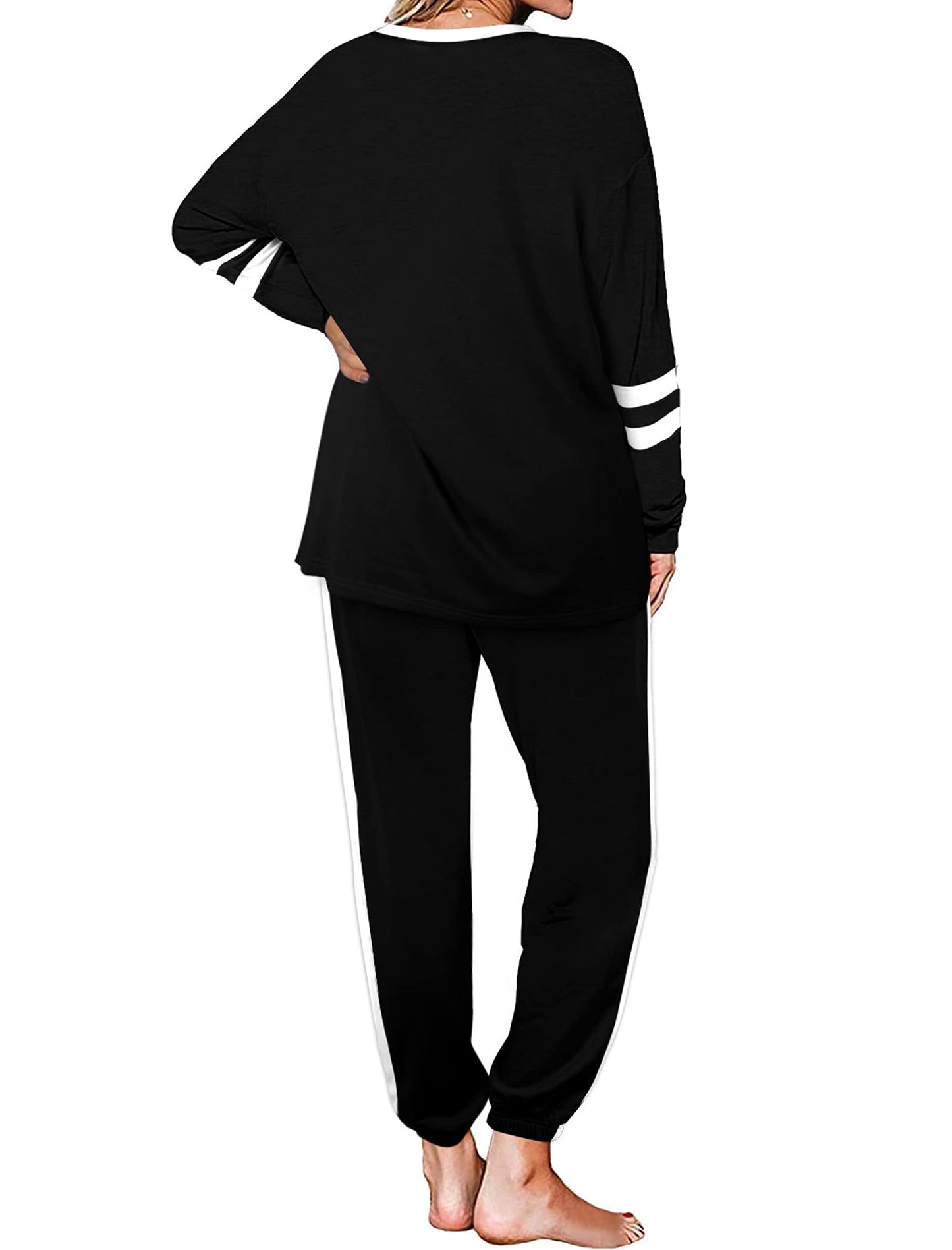 Aloodor Workout Sets for Women 2 Piece Outfits Casual Loose Fitting Tops Black 2XL
