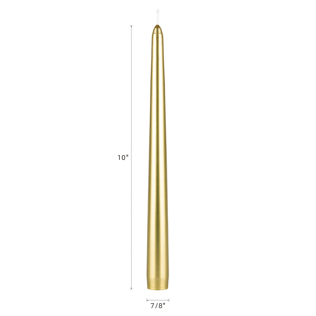 Mega Candles 12 pcs Unscented Gold Taper Candles, Hand Poured Wax Candle 10 Inch x 7/8 Inch, Home Décor, Wedding Receptions, Centerpieces, Occasions, Romantic Dinners, Prayer, Candle Holders