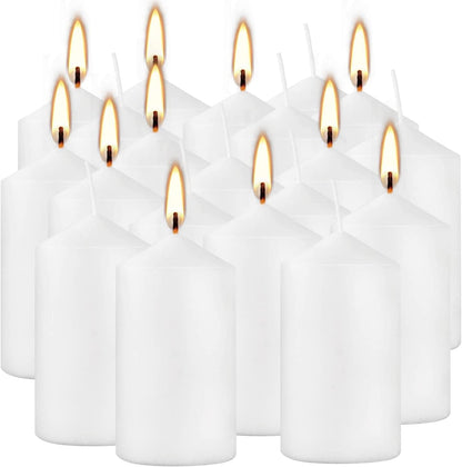 Howemon 20 Pcs Bulk Long Burning Wax Pillar Candles 2" x 4" Dripless Unscented Smokeless for Wedding Party Spa Lantern Fireplace Home(White)