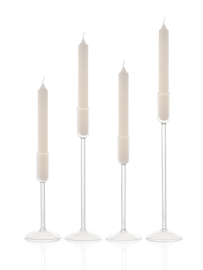 Willceka Candle Holder, Glass Taper Candle Tall Candlestick Holder, 4 Different Heights, for Table Centerpiece, Wedding, Party, Clear, 4pcs