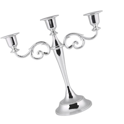Aumotop Metal Wedding Candlestick Holder Elegant 3 Arms Candelabra for Home Decor, European Style Candle Holder for Wedding and Candlelight Dinner, Metal, Gold (Silver)