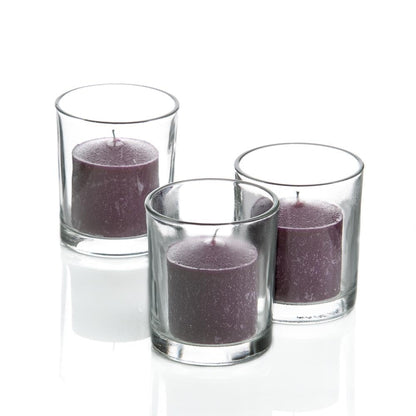 Set of 12 Richland Votive Candles Purple Unscented and 12 Clear Glass Eastland Votive Holders