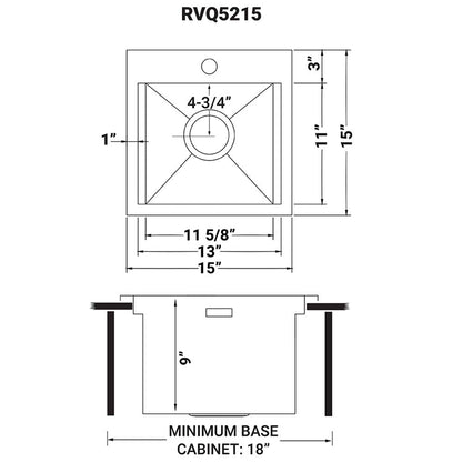 Ruvati Outdoor BBQ Workstation Sink 15 x 15 inch Topmount Marine Grade T316 Stainless Steel RV Boat Tiny Home - RVQ5215