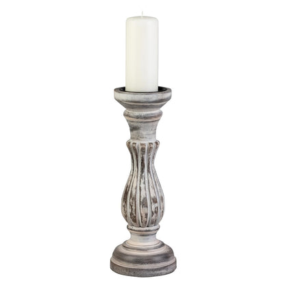 Biedermann & Sons Washed Wooden Pillar Candle Holder, White, 6 Inch Tall, Fits Up to 3 Inch Pillar Candles, Decorative Candle Stand for Mantels, Tables and Shelves