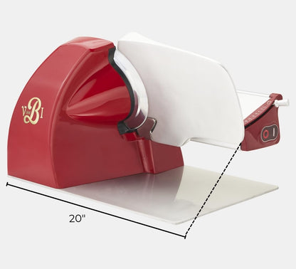 VBI Milano 1898 Home Line Plus 200 Food Slicer | 8-inch Chromed Steel Blade | Adjustable Thickness | Premium Electric Slicer for Prosciutto, Cold Cuts, Cheese, Bread, Veggies and more (Red)
