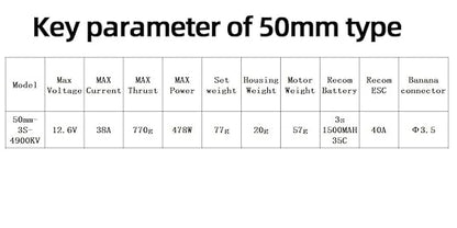 50mm EDF 4900KV 3S Maximum thrust770gBrushless Motor Applicable to RC Jet Aircraft