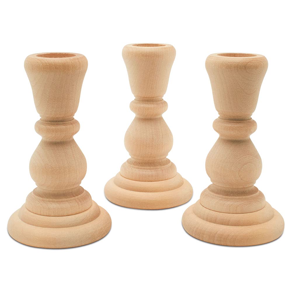Mini Wood Candle Holders, 4 Inch Wooden Candlestick Holders with 7/8 Inch Hole, Set of 12 Unfinished Wooden Candle Holders, Farmhouse Rustic Candle Holder for Crafts, Decorating and Painting