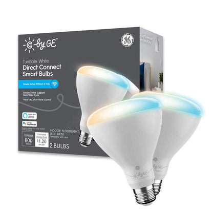 GE Lighting Tunable White Direct Connect Recessed LED Flood Light Bulbs with Bluetooth and Wi-Fi, 65W Replacement, BR30, Works With Alexa + Google Home without Hub, 2-Pack (Packaging May Vary)