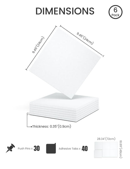 Felt Bulletin Board Tiles -28"x18" Cork Board Alternative for Office Decor, Push Pin Board Wall Organizer 6-Pack - Cold White