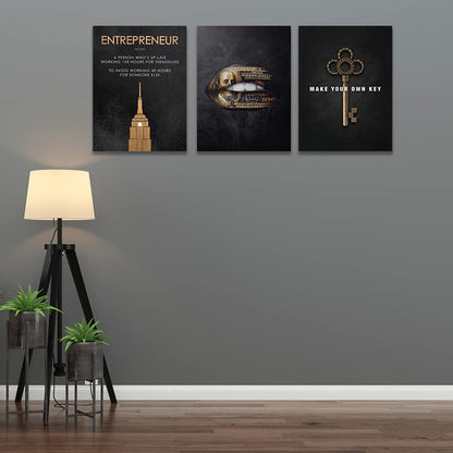 Halioyo Motivational Wall Art Canvas Prints, 3 Panel Entrepreneur Office Wall Art with Inspirational Quotes, Positive Saying Painting Posters for Living Room Bedroom(12x16inch), Ready to Hang