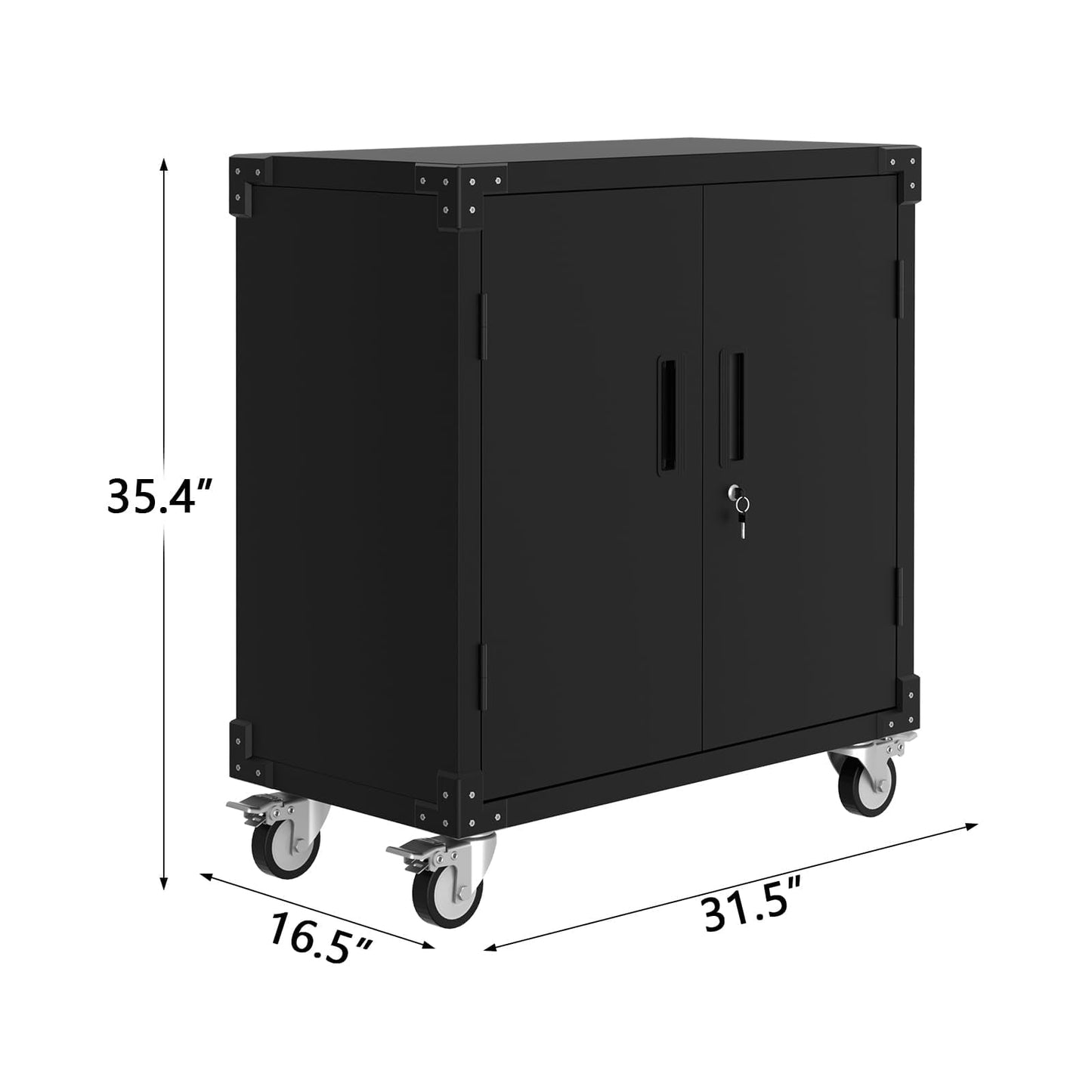 EliteEdge 31" Metal Storage Cabinet with Pegboard and Wheels, Lockable Rolling Tool Cabinet with Shelves, Heavy Duty Steel Utility Cabinet for Garage Workshop, Black