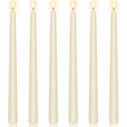 KORCCI Ivory Taper Candles 10 Inch - Set of 6 Long Candles, 8 Hours Long Burning, Smokeless & Unscented & Dripless, for Christmas Holiday Décor, Weddings, Birthdays, Dinner, Rituals (Ivory)