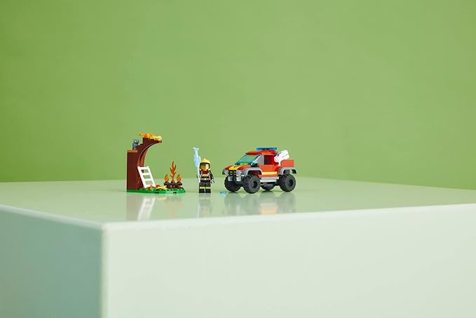 LEGO City 4x4 Fire Engine Rescue Truck 60393 Toy for 5 Plus Year Old Boys &amp Girls Set with Water Element Launcher Firefighter Minifigure and Cat Figure