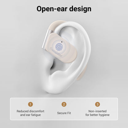 ANFIER M9 Language Translator Earbuds Open-Ear Headphones Support 144 Languages & Accents Translation Earbuds Real Time Translator Device, Snug Fit, Ergonomic Ear Hooks Beige (Without Offline Package)