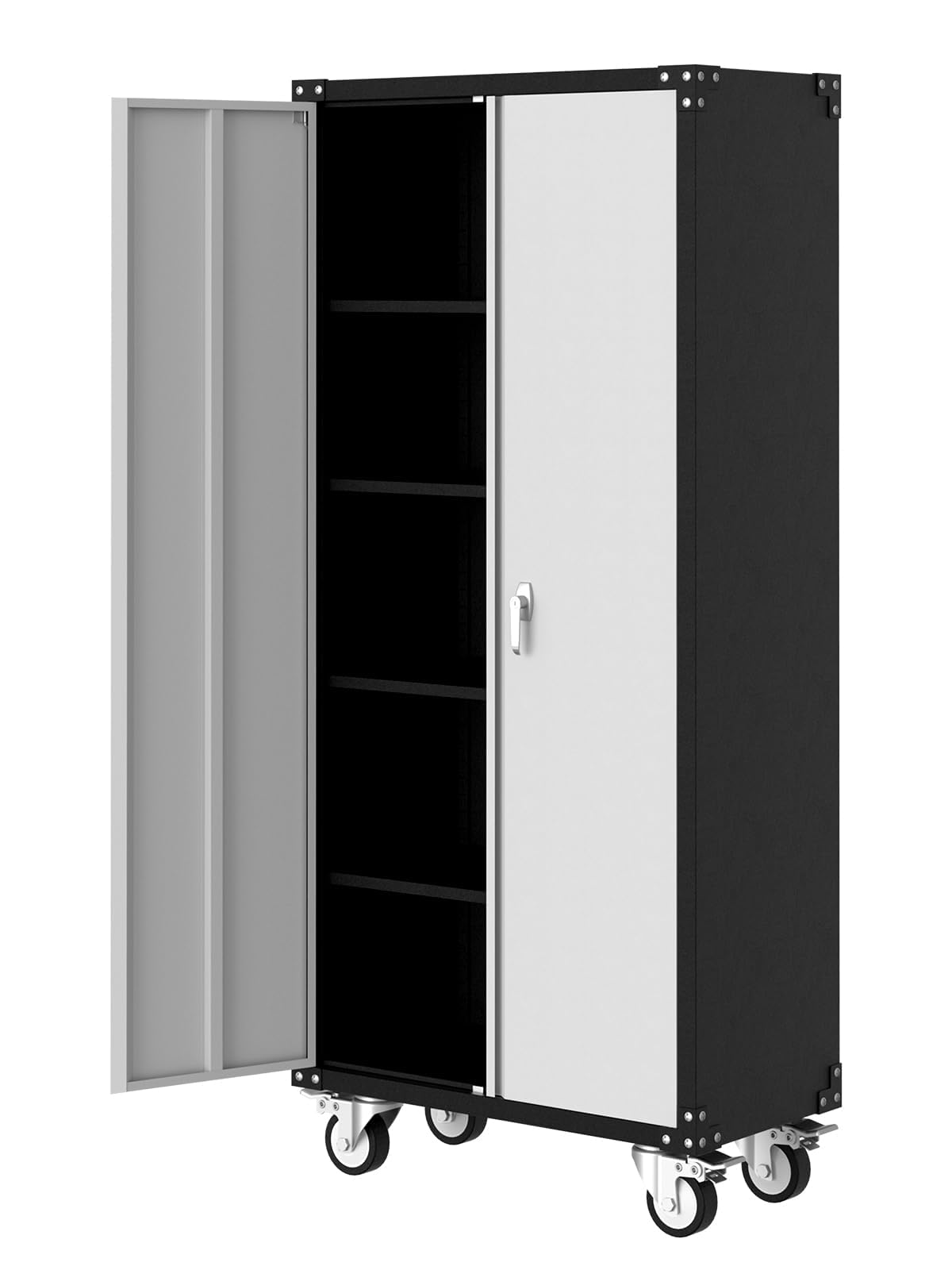 GarveeHome 72" Garage Storage Cabinet with 4 Adjustable Shelves, Heavy Duty Metal Organizer, Lockable Rolling Storage, Wheels, for Garage Home Office, Warehouse, Pantry, Kitchen, Basement, Gray
