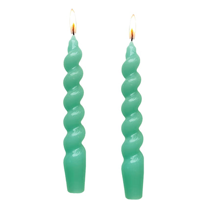 Green Candlesticks Small Tapered Candles - Pack of 2 Short Twisted Candles Cute Candle Sticks Light Green Spiral Taper Candle for Home Decor Wedding Party,Green