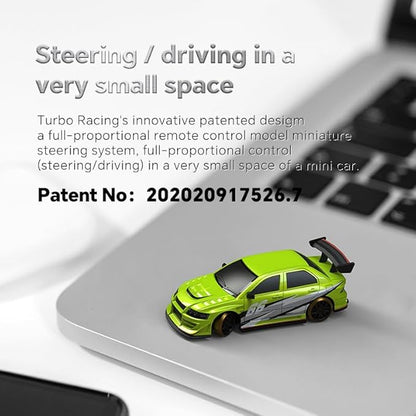 Turbo Racing 1:76 Scale RC Drift Car Table Racing 2.4GHZ Remote Control Mini Model Car with Gyro Full Proportional RTR for Adults Toys (C66-Green)