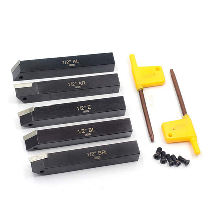 OSCARBIDE 1/2" Mini Lathe Indexable Carbide Turning Tool Holder 5 Pieces/Set,Metal Lathe Cutting Tools with Carbide Inserts TCMT16T304