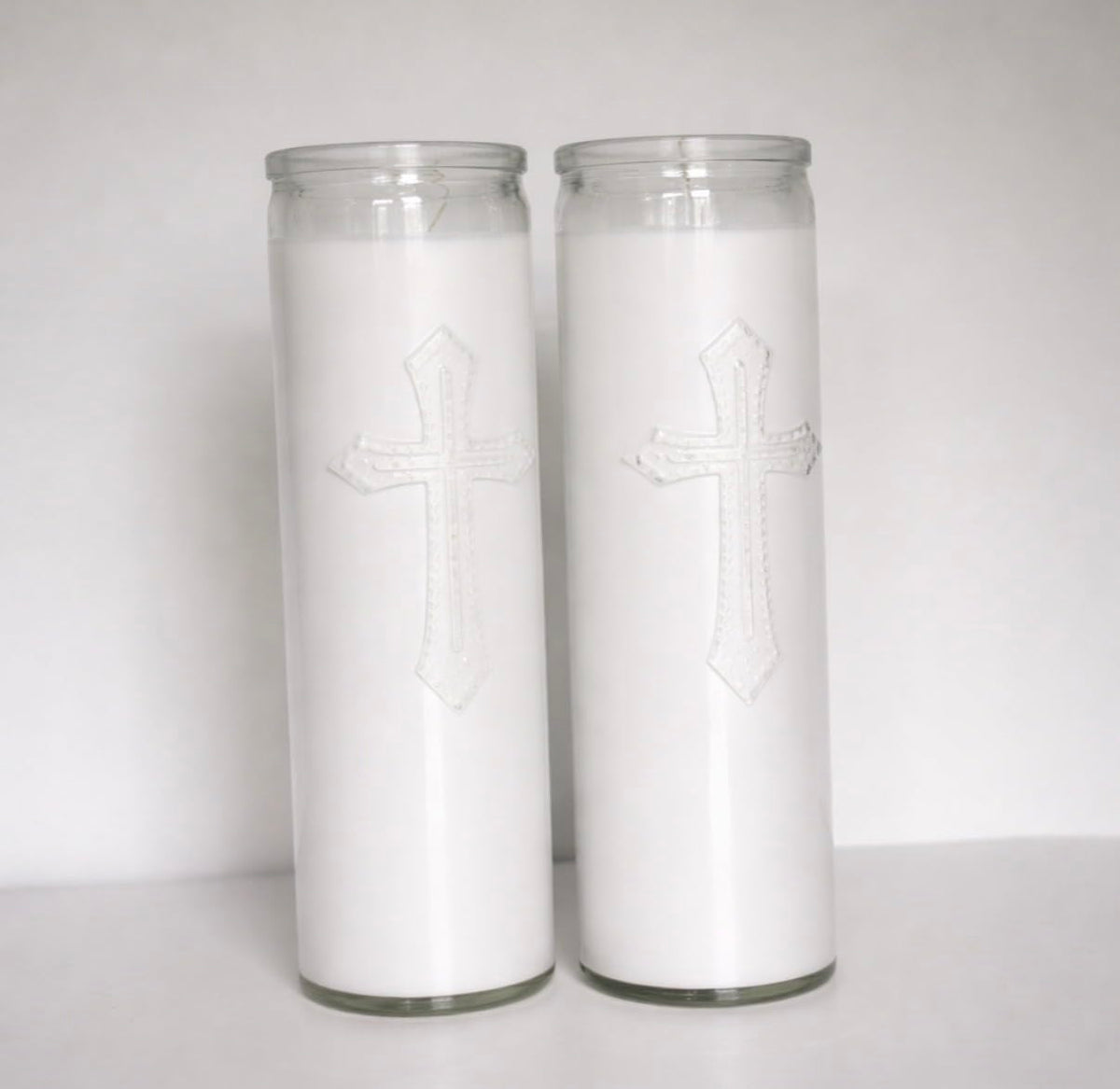 White Prayer Candles Unscented - 2 Pack - Tall Clear Glass Religious Candles