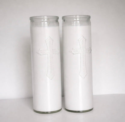 White Prayer Candles Unscented - 2 Pack - Tall Clear Glass Religious Candles