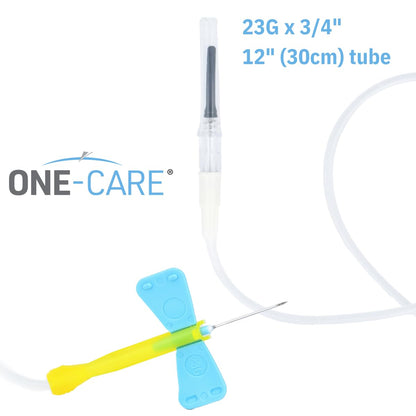 ONE-CARE 23Ga x 3/4" (Box of 50), 12'' Tube, Luer Adpt, Industrial Lab Supplies Dispensing Accessories, Individually Packaged, 50 Sets