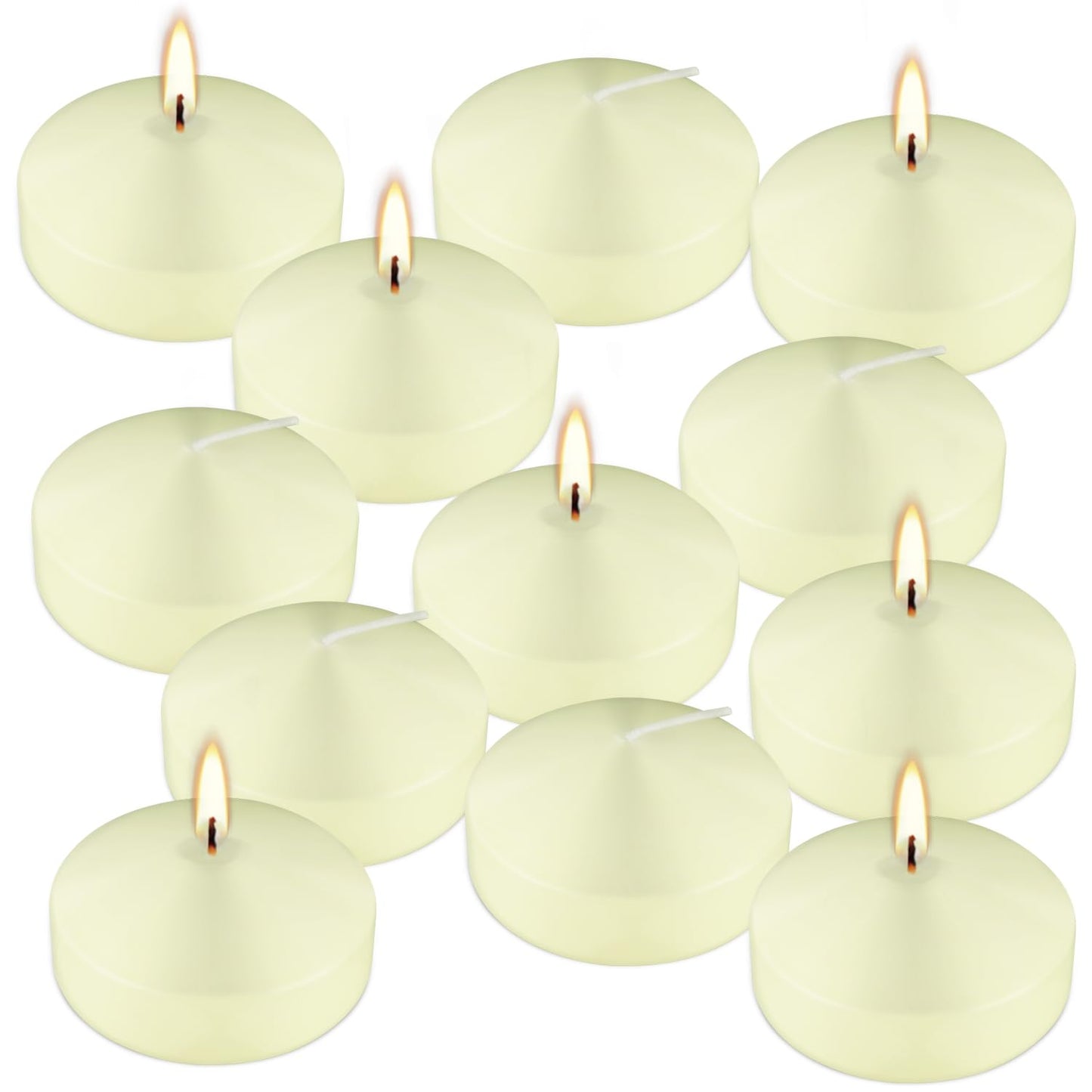 12 Pcs 3 - inch Floating Candles, Smokeless and Odourless, Burns for 8-10 Hours, Ivory, Suitable for Festivals, Weddings, Holidays, Home Decoration.