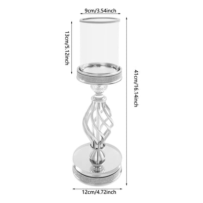 Candle Holder, Crystal Candlesticks Holder Set, Tabletop Pillar Candle Holders for Wedding, Parties, Events, Chirstmas, Home Decor, Table Centerpieces (Silver 01, L)