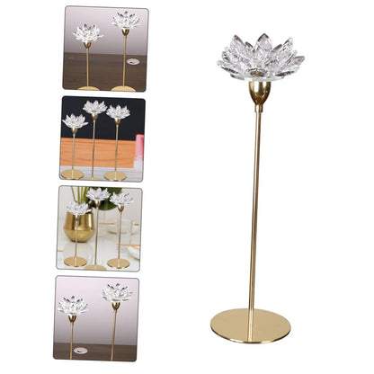 minkissy Metal Candlestick Holder Crystal Lotus Candlelight Dinner Decoration Small Gold Minimalist Dining Room Candle Stick Ornament