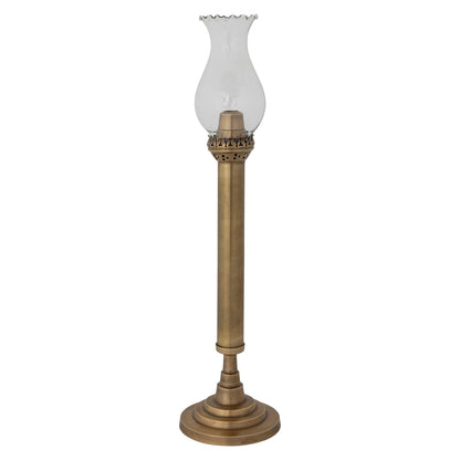 Creative Co-Op Brass Taper Candle Holder with Glass Hurricane, Antique Gold Finish