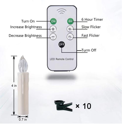 20 PCS Flameless LED Window Candles with Remote Controls and Timers, Christmas Tree Candle Lights, Battery Operated Taper Candles for Chandeliers Party Easter Decoration, Warm White Light with Clips
