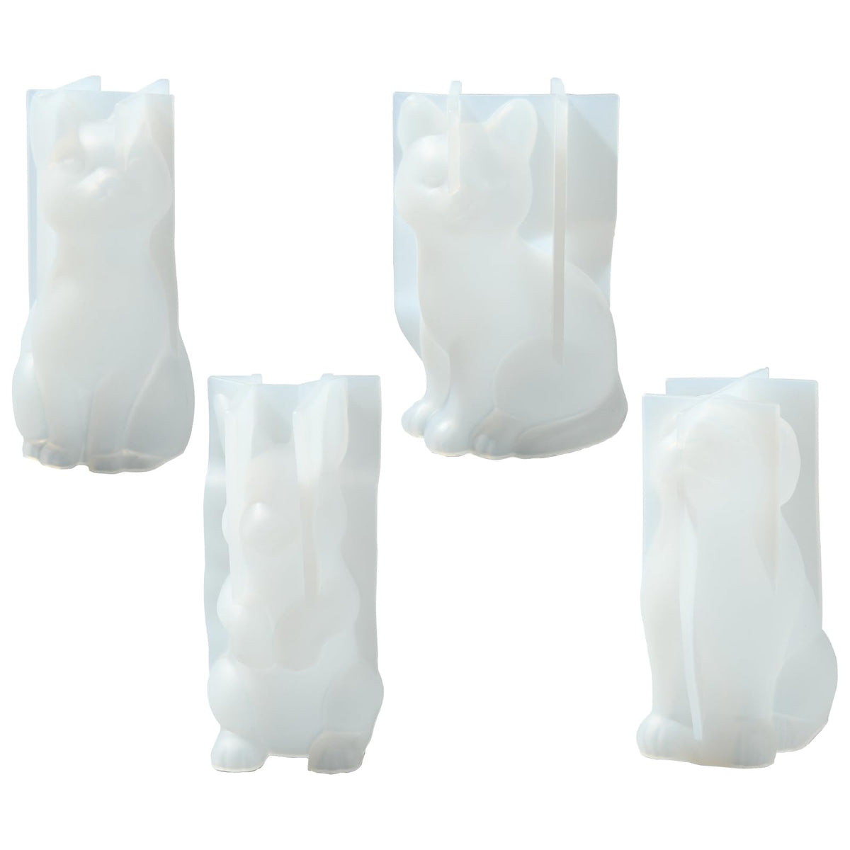 Gythara 4 pcs Cute Animal Theme Silicone Candle Mold with Base Pet Cat Dog Rabbit Cartoon Mold for DIY Party Epoxy Resin Wax Plaster Casting Soap Candy Craft Making Decoration